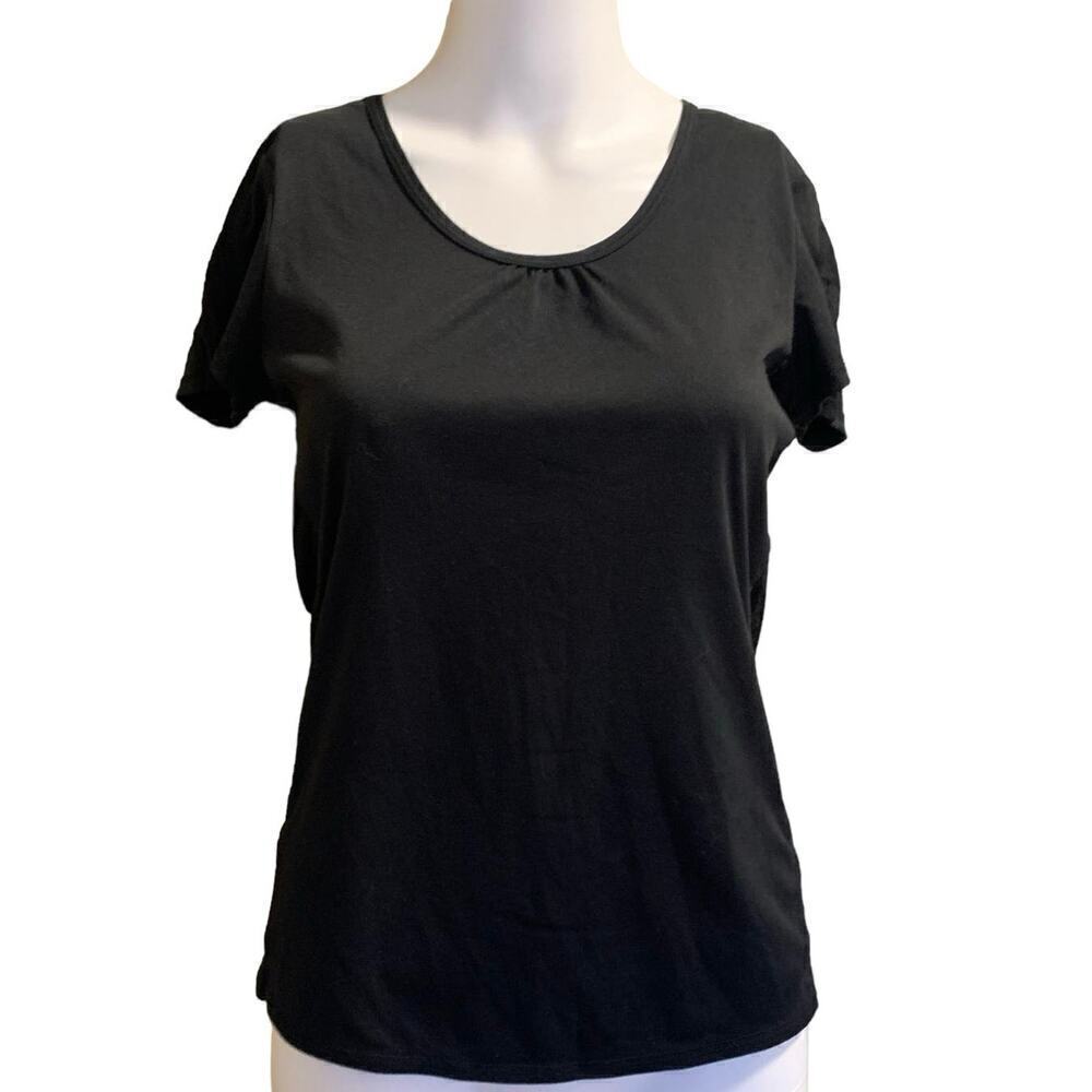 Gaiam Women's Size XS Athletic Top Black Shirt with Side Sheer Mesh Panels Yoga